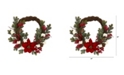 Nearly Natural 19" Poinsettia with Berries and Cotton Artificial Wreath